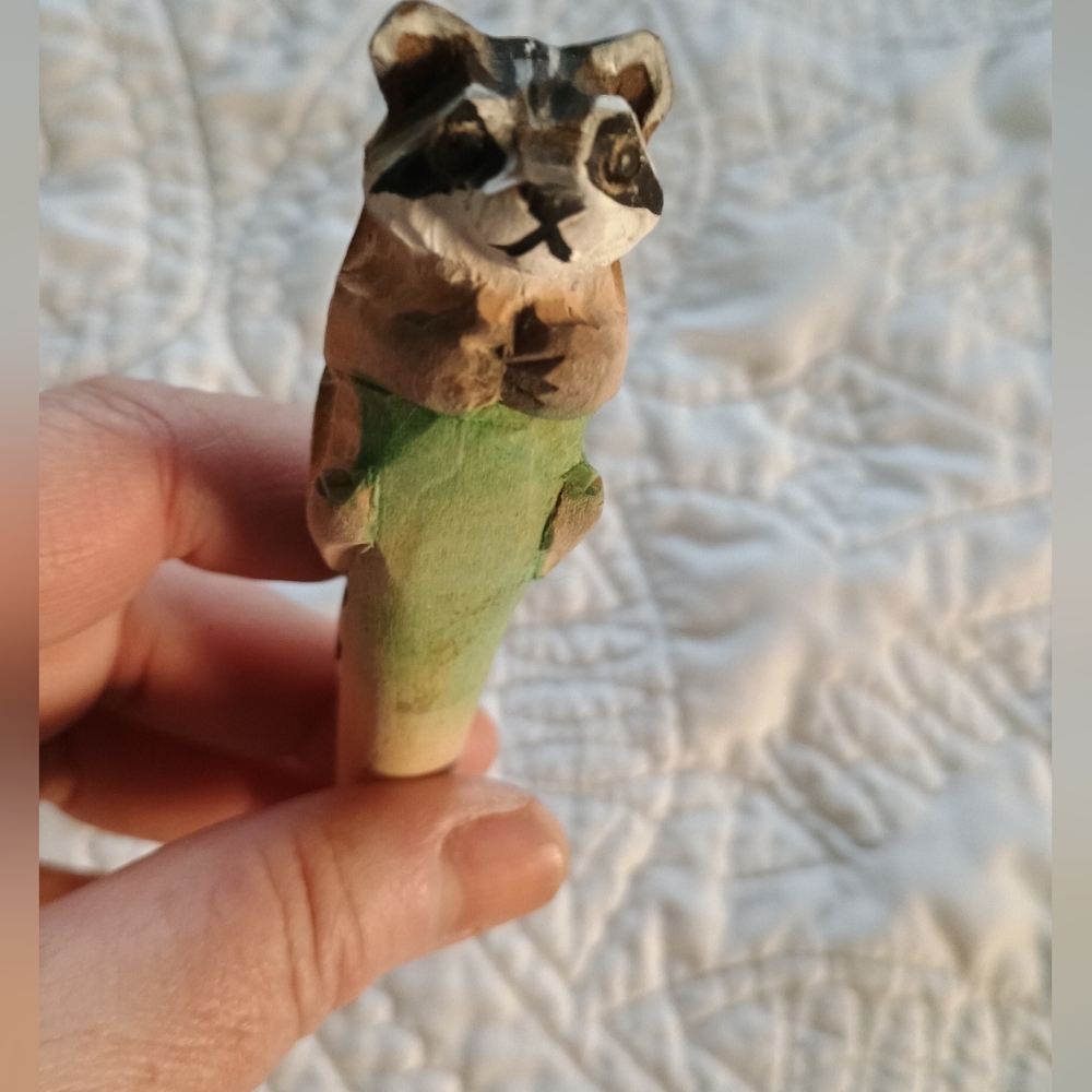 Hand Carved Raccoon Wood Pen